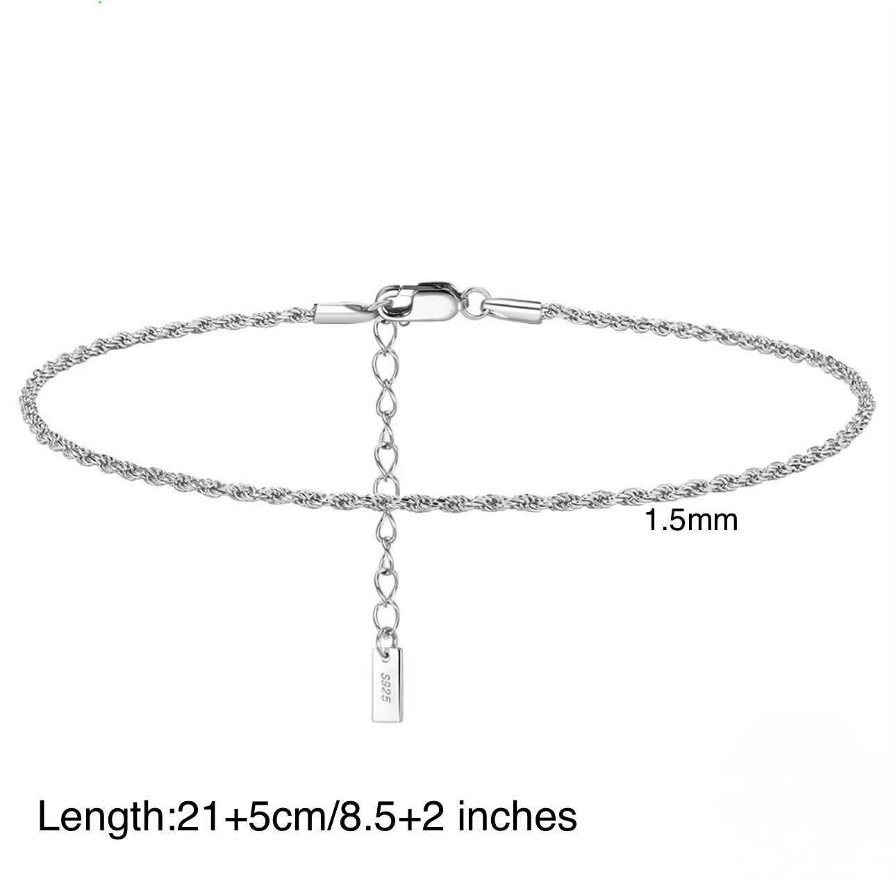 Zoe 925 Sterling Silver Rope Chain Anklet