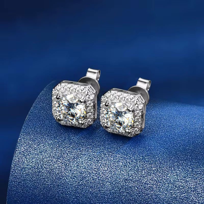 The Tary Moissanite Halo Earrings 925 Sterling Silver Timeless Studs