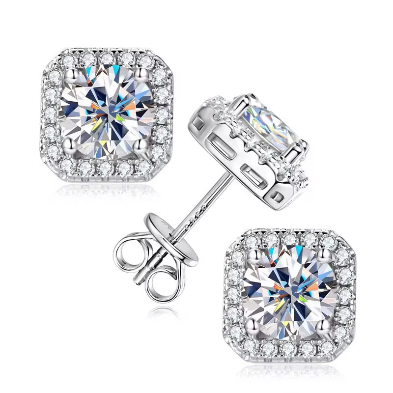 The Tary Moissanite Halo Earrings 925 Sterling Silver Timeless Studs
