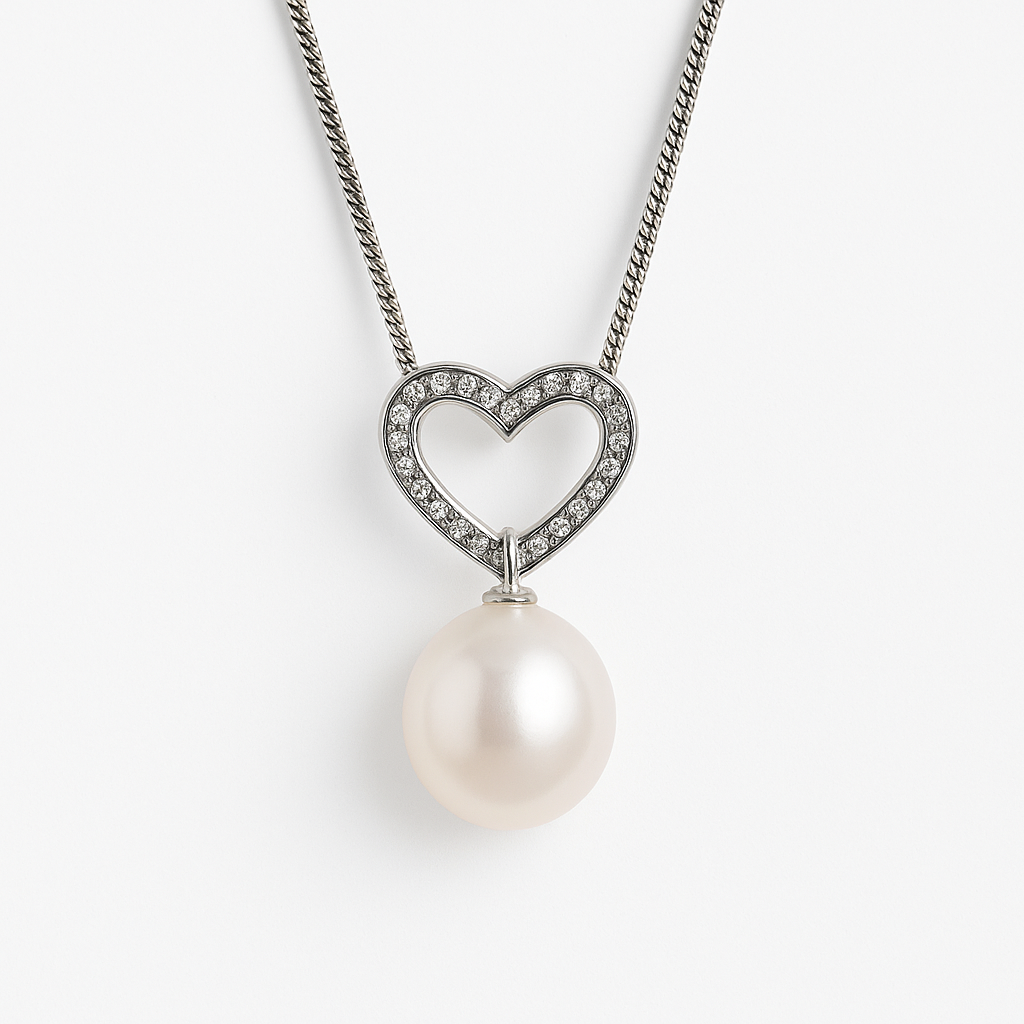 Kiara Lustré Heart Zircon & Freshwater Pearl Necklace in Sterling Silver